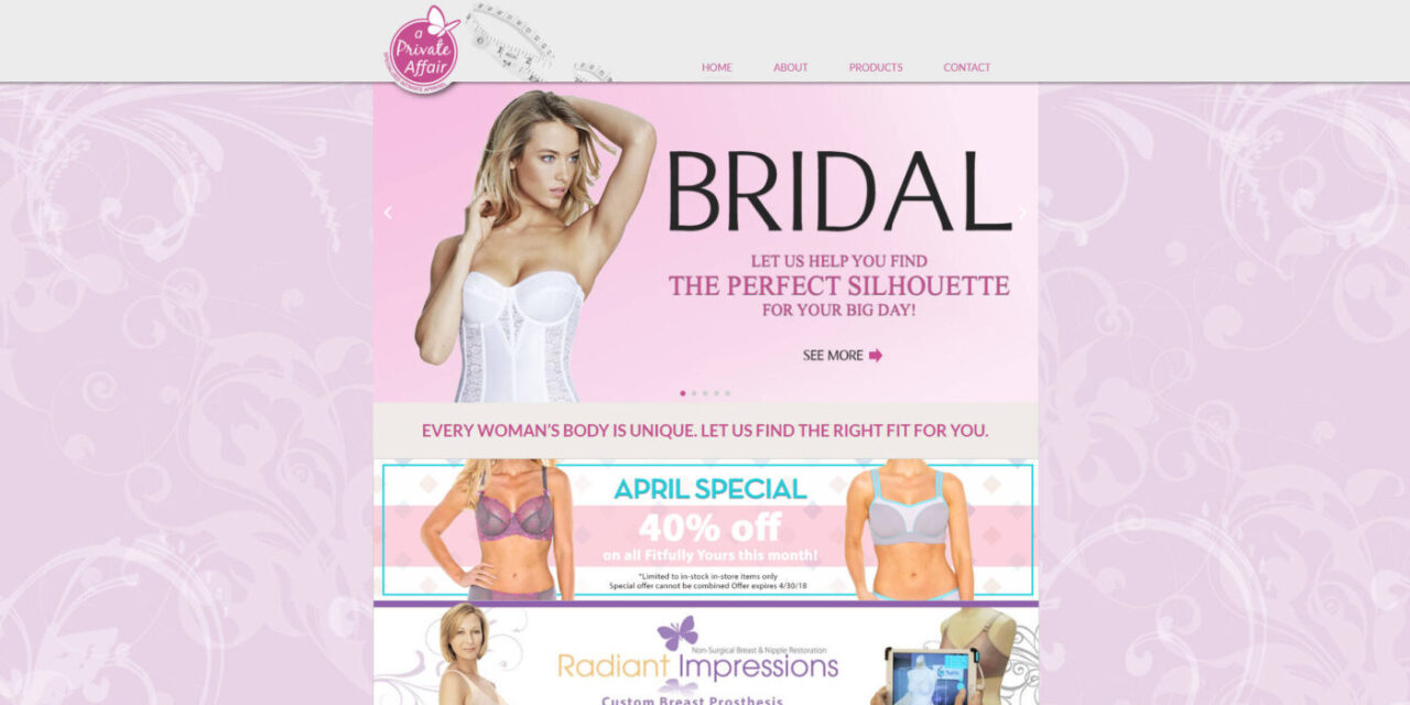 Screenshot of new default homepage design on APrivateAfffair.com designed and implemented by Matthew Klodt.